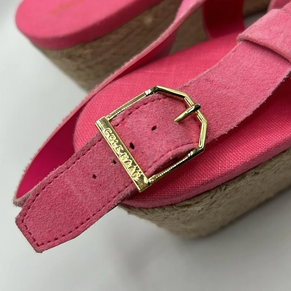 Cole Haan Pink Crystal Wedge Leather Espadrille Ankle Strap Sandals Size 9 New!